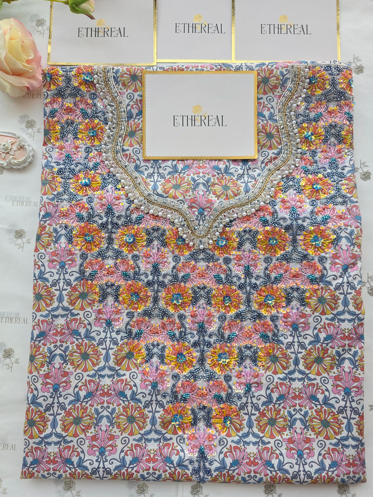 Liberty London Honeysuckle- Hand Embroidered