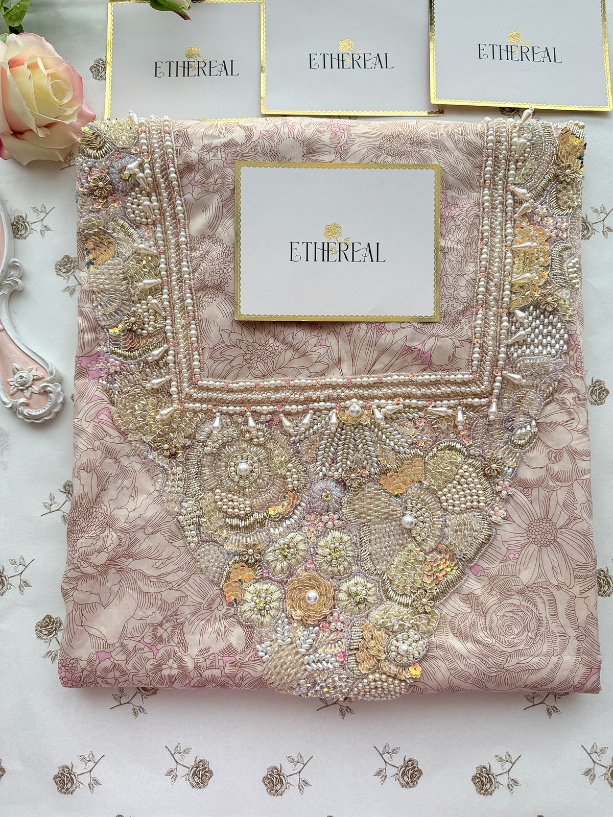 Liberty London English Bloom (Pink) - Hand Embroidered