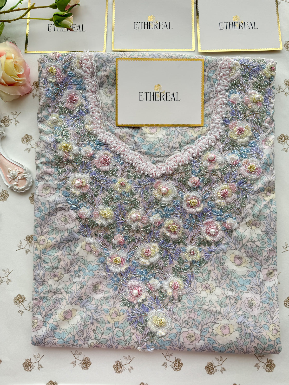 Entwined in Vines (Peach) - Hand Embroidered