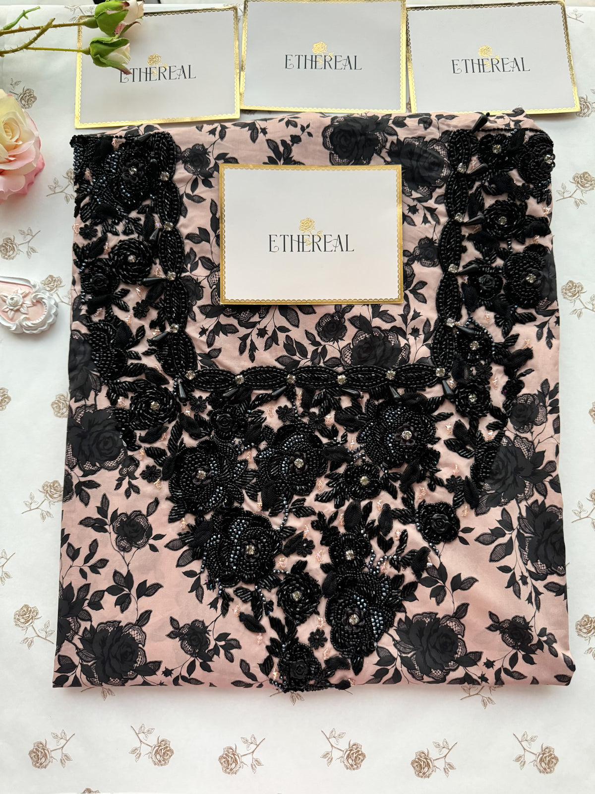 Lace & Roses (Nude Pink) - Hand Embroidered
