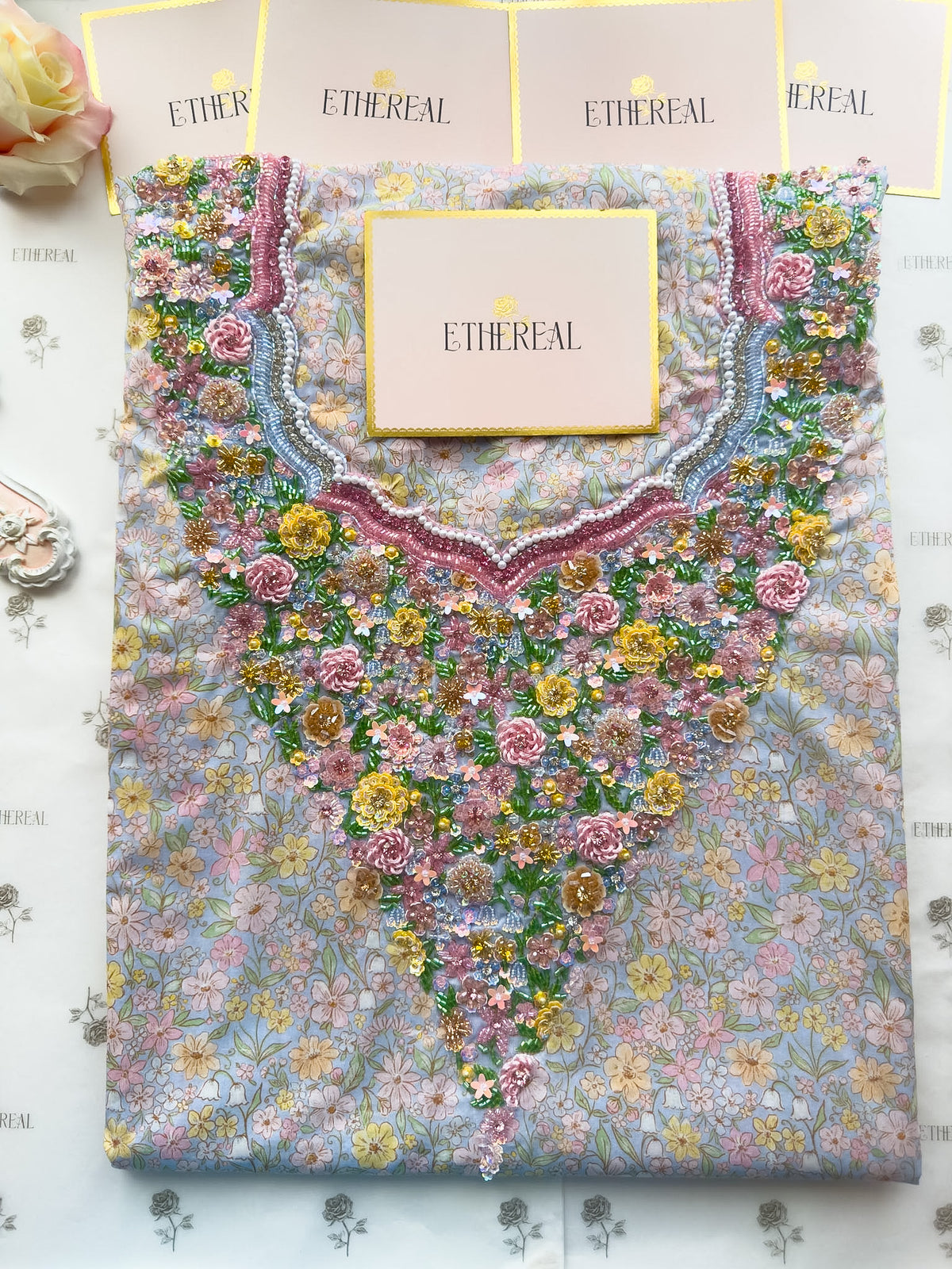 Eternal Bloom (Blue) - Hand Embroidered
