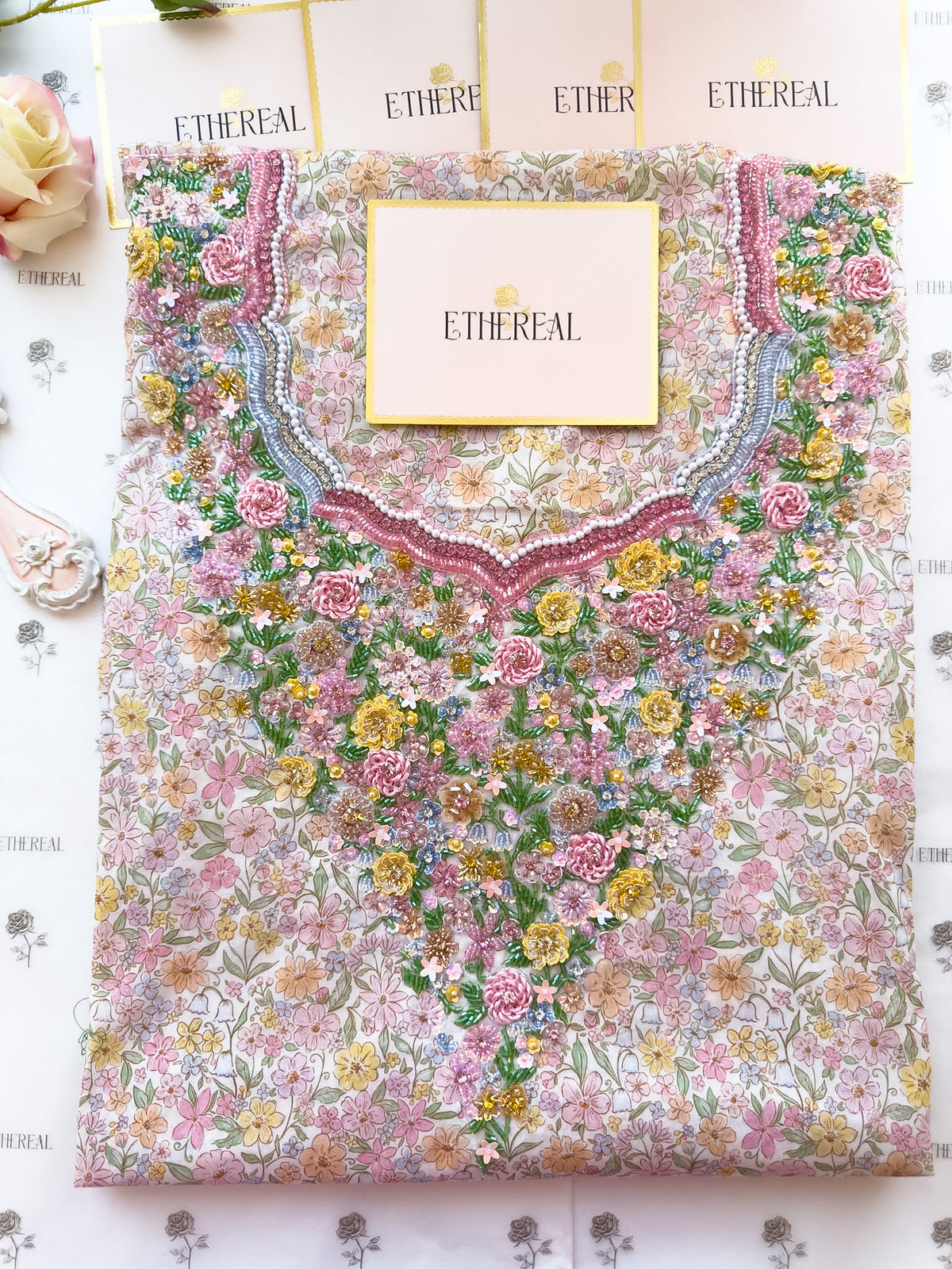 Eternal Bloom (White) - Hand Embroidered
