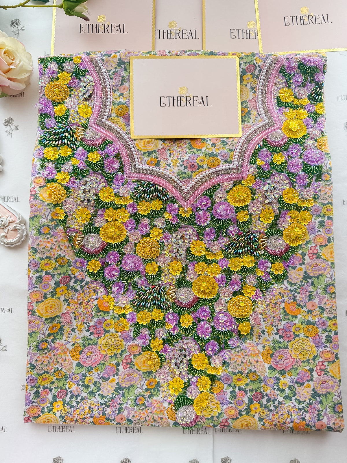 Liberty London Elysian Day (Yellow) - Hand Embroidered