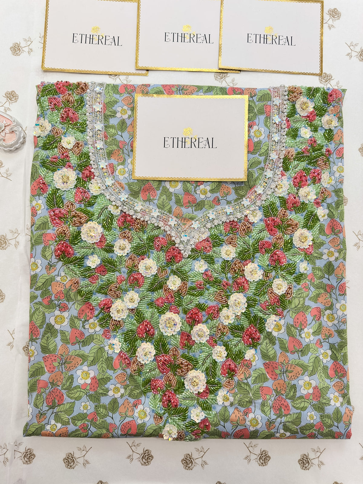 Liberty London Strawberry Dream - Hand Embroidered