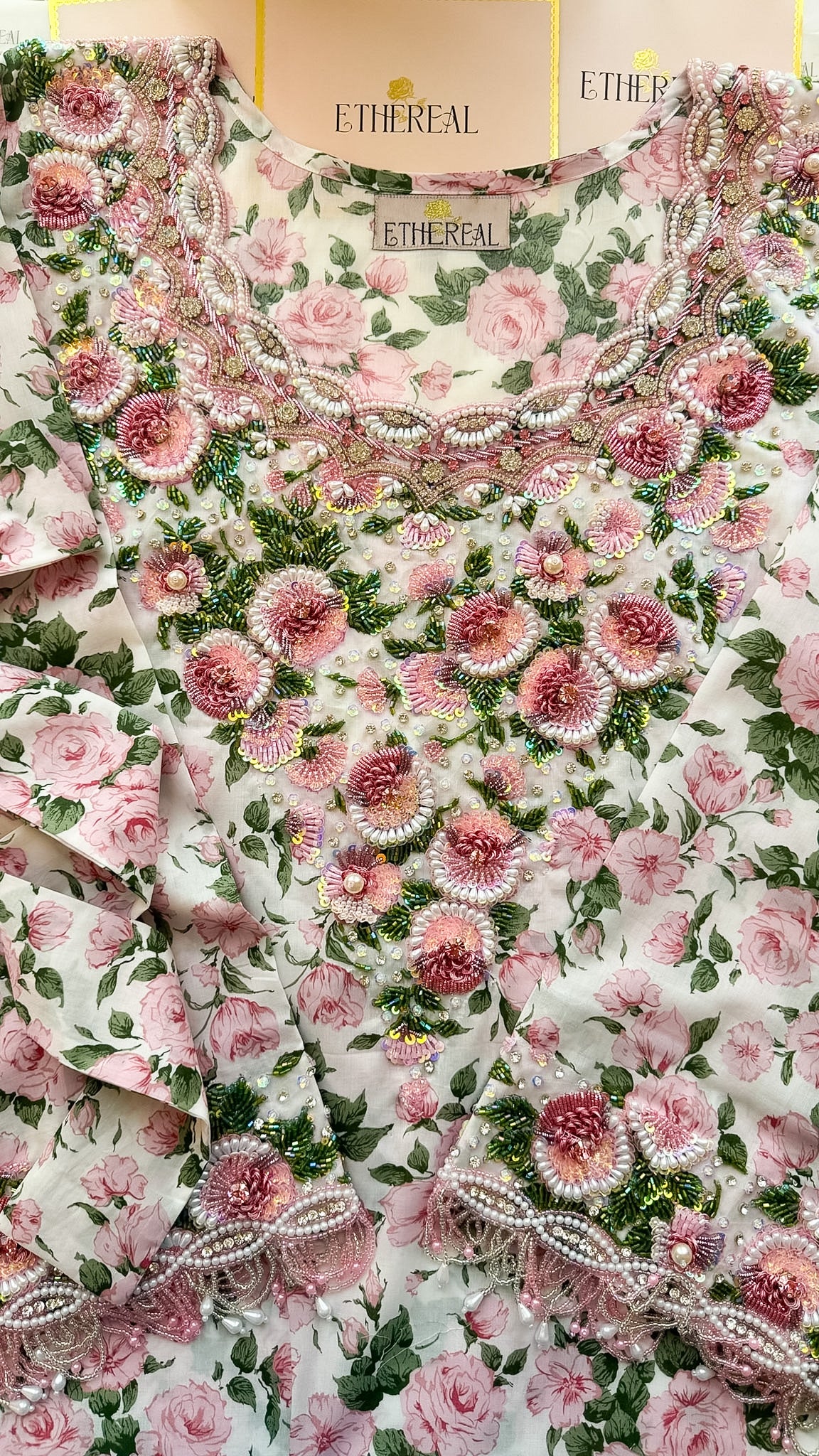 Liberty London Carline Rose (Pink) - Hand Embroidered