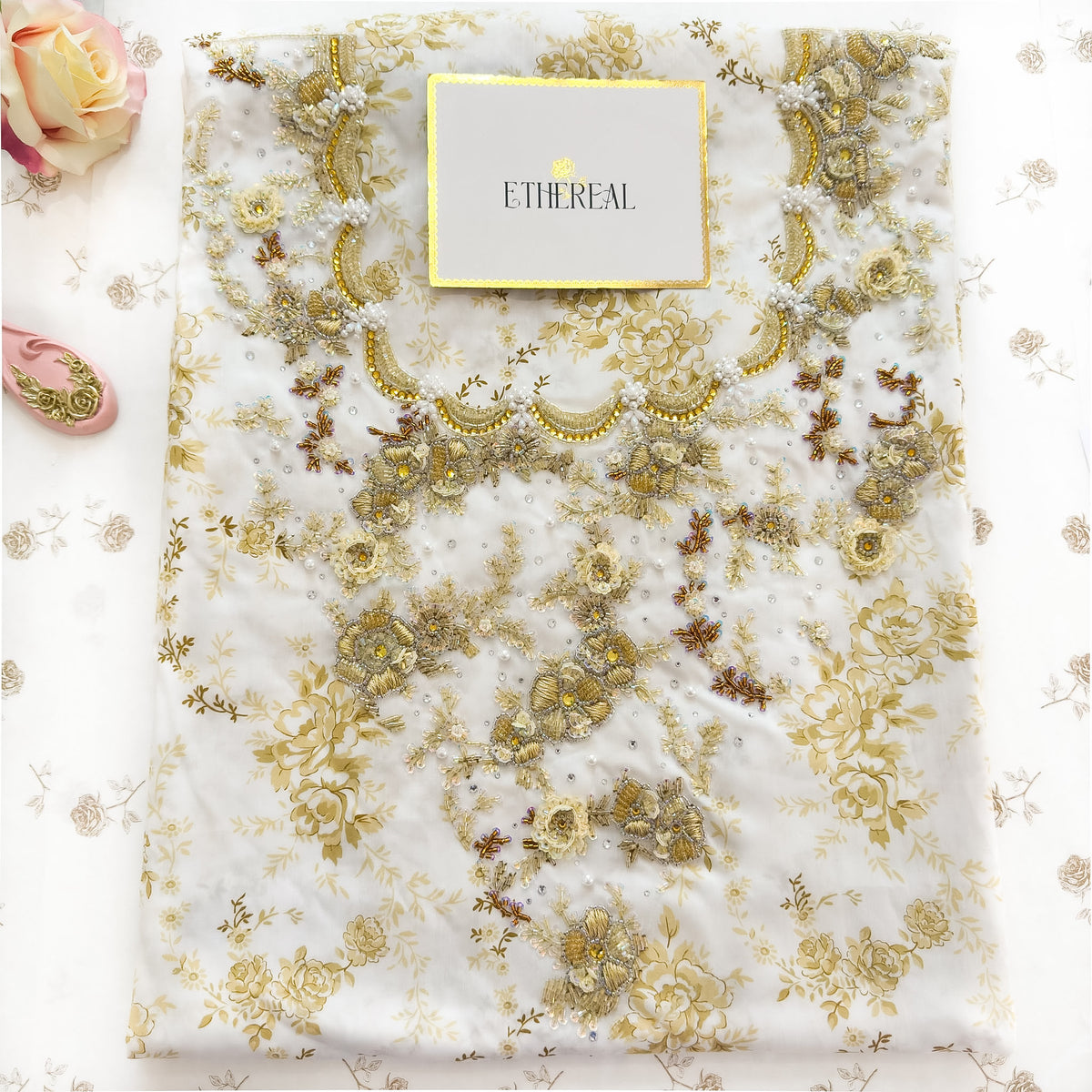 Liberty London Sophie Rose (Gold) - Hand Embroidered