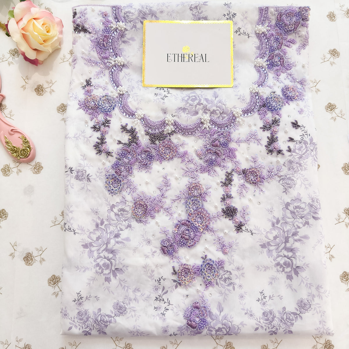 Liberty London Sophie Rose (Lilac) - Hand Embroidered