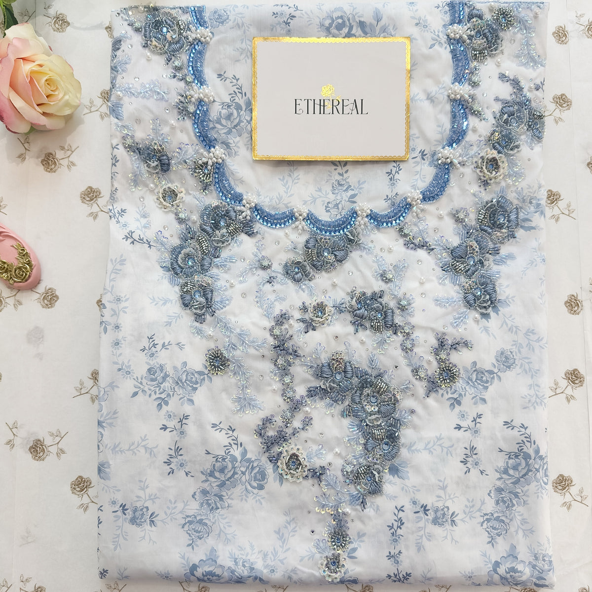 Liberty London Sophie Rose (Blue) - Hand Embroidered