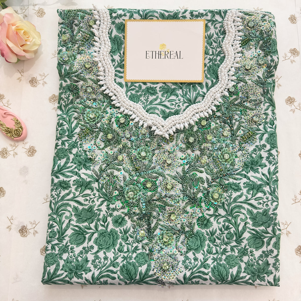 Liberty London Sambourne (Green) - Hand Embroidered